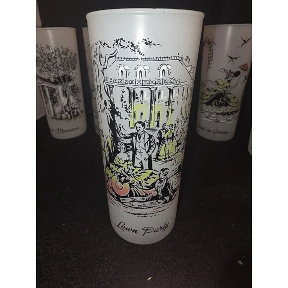 Vintage Libbey Frosted Glasses Set of 6 - Southern Hospitality Plantation Scenes - Picture 7 of 16